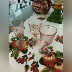 Vintage set of 3 Rosalind swirl pink cordial glasses